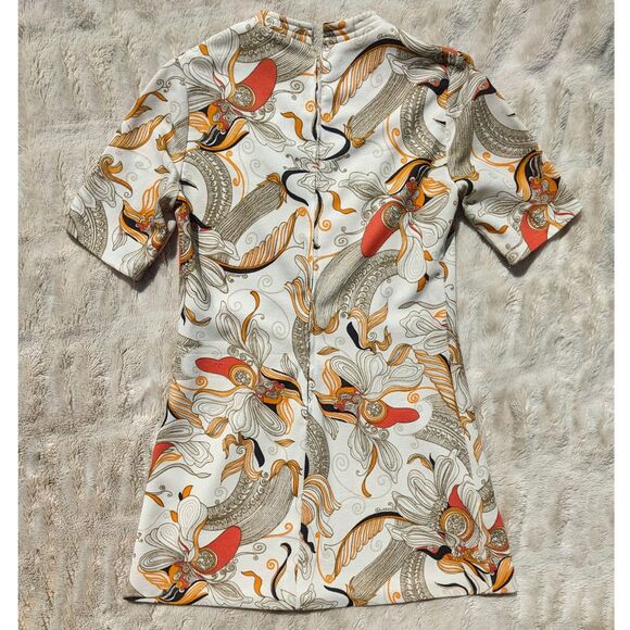 Vintage French 70s Psychedelic Floral Mock Turtleneck Front Slit Tunic Top Sz XS - Picture 2 of 12